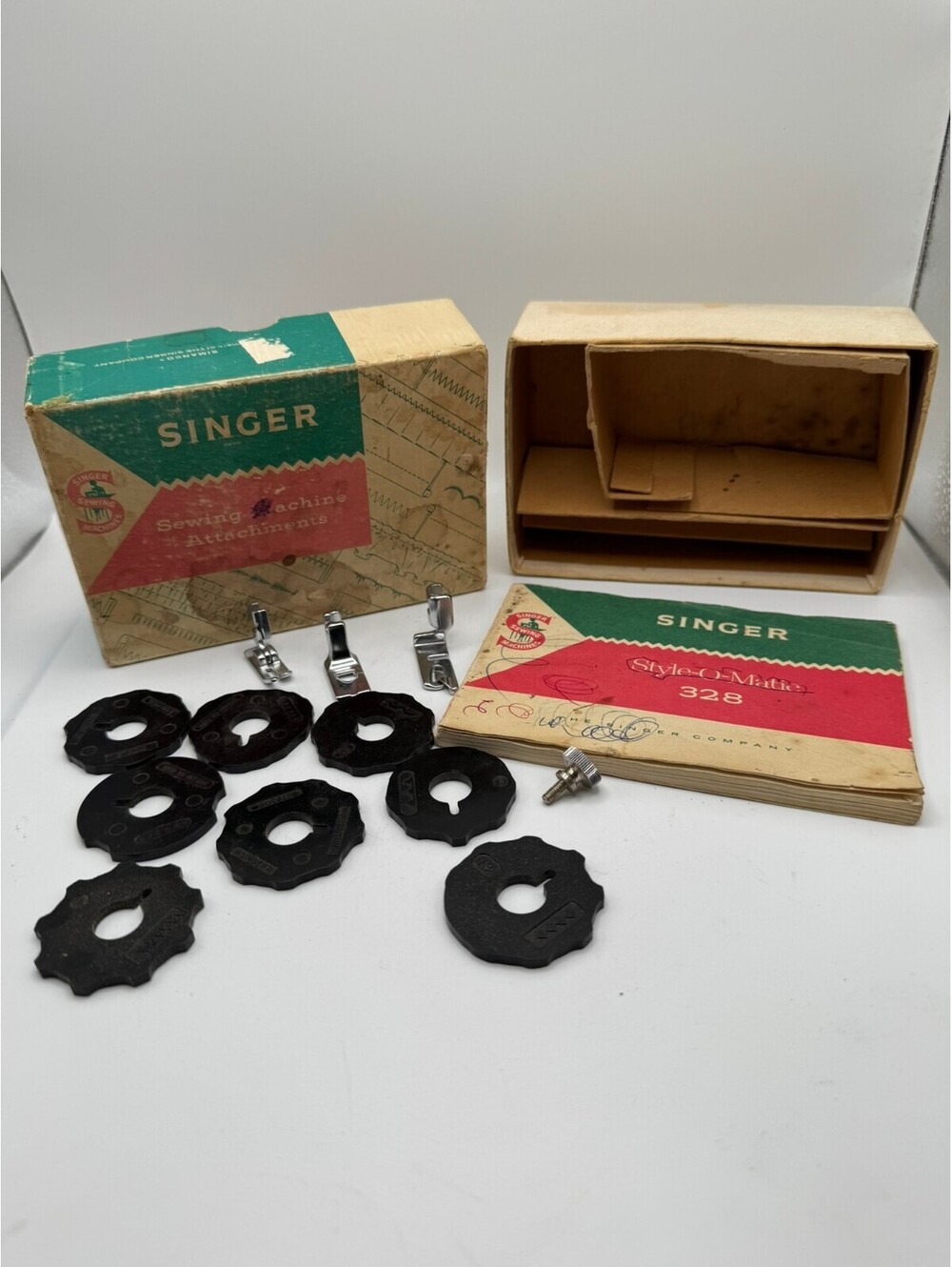 Vtg Singer Style-O-Matic 328 Fashion Disc Set Original Box & Manual - 8 Discs